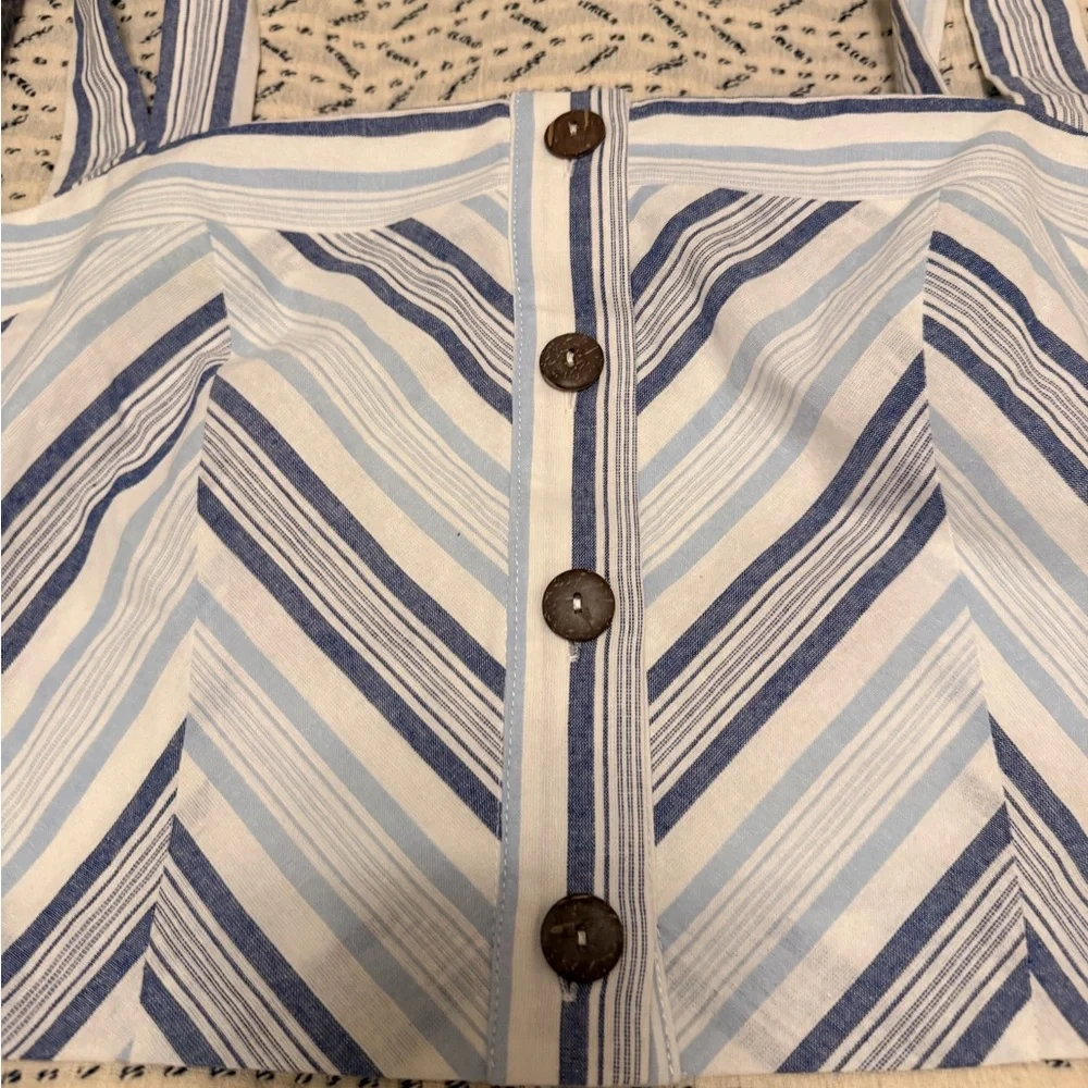 Aqua Blue and White Striped Crop Top - Picture 4 of 5